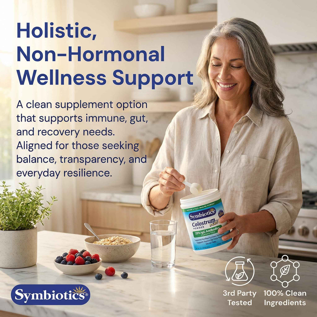 Symbiotics Colostrum Plus Powder 2.25 oz - Immune & Muscle Recovery Support, 25% IgG Immunoglobulins, Gut Health & Training Resilience, Unflavored, Gluten Free - 2.25 oz