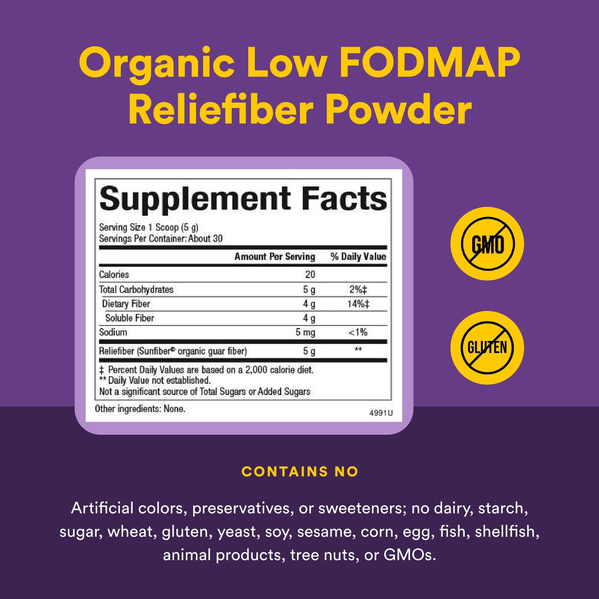 Natural Factors Organic Low FODMAP Reliefiber Powder - Digestive Health Support Supplement with Dietary & Soluble Fiber - Gut Health Support Aids Mild Bloating - Unflavored, 5.3 oz (30 Servings)
