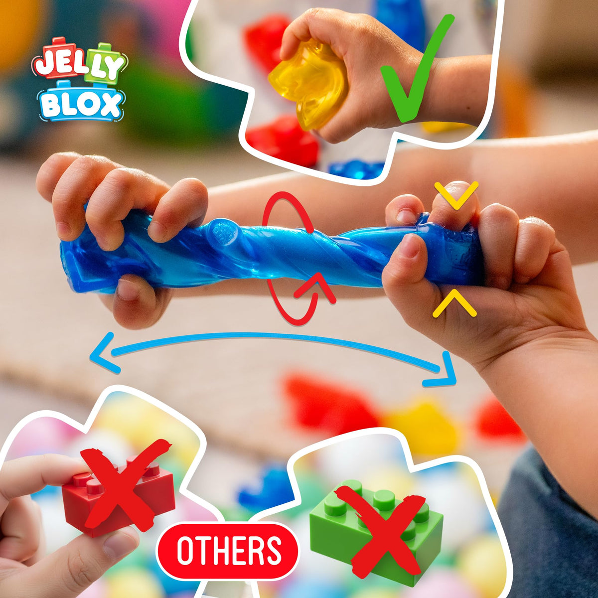 Jelly Blox Classic Castle Set | Includes 45 Pieces | Toddler & Preschool Building Blocks Kids Can Squeeze, Stretch, Squish | MESH ACCREDITED | Safety Tested & Ouch-Free | Sensory Play Toy for Ages 2+