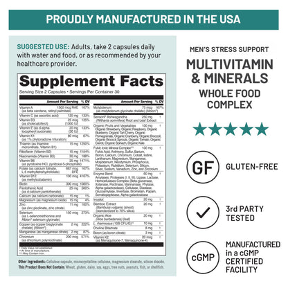 NatureWise Multivitamin for Men + Stress Support + Fulvic Ionic Minerals + Probiotics for Immunity, Male Health, Digestion + Whole Organic Foods - Vegetarian, Non-GMO - 60 Capsules[1-Month Supply]