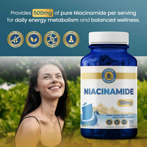 Vykee Nutrition Niacinamide Capsules - Vitamin B3 Supplement for Skin Wellness Cellular Energy and Metabolic Support - Vegan, Non-GMO Gluten Free
