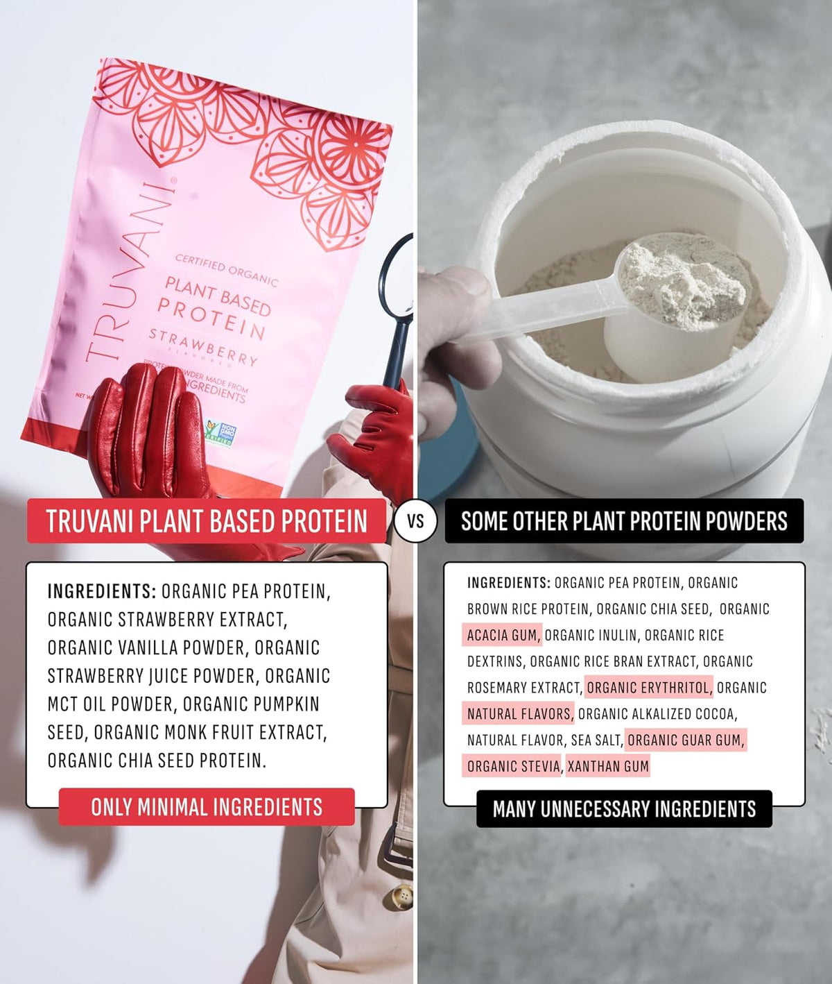 Truvani Organic Plant Based Protein Powder - Strawberry - 10 Servings - Vegan - 20g Pea Protein - Single Serving Travel Packets - Keto - Gluten & Dairy Free - Low Carb