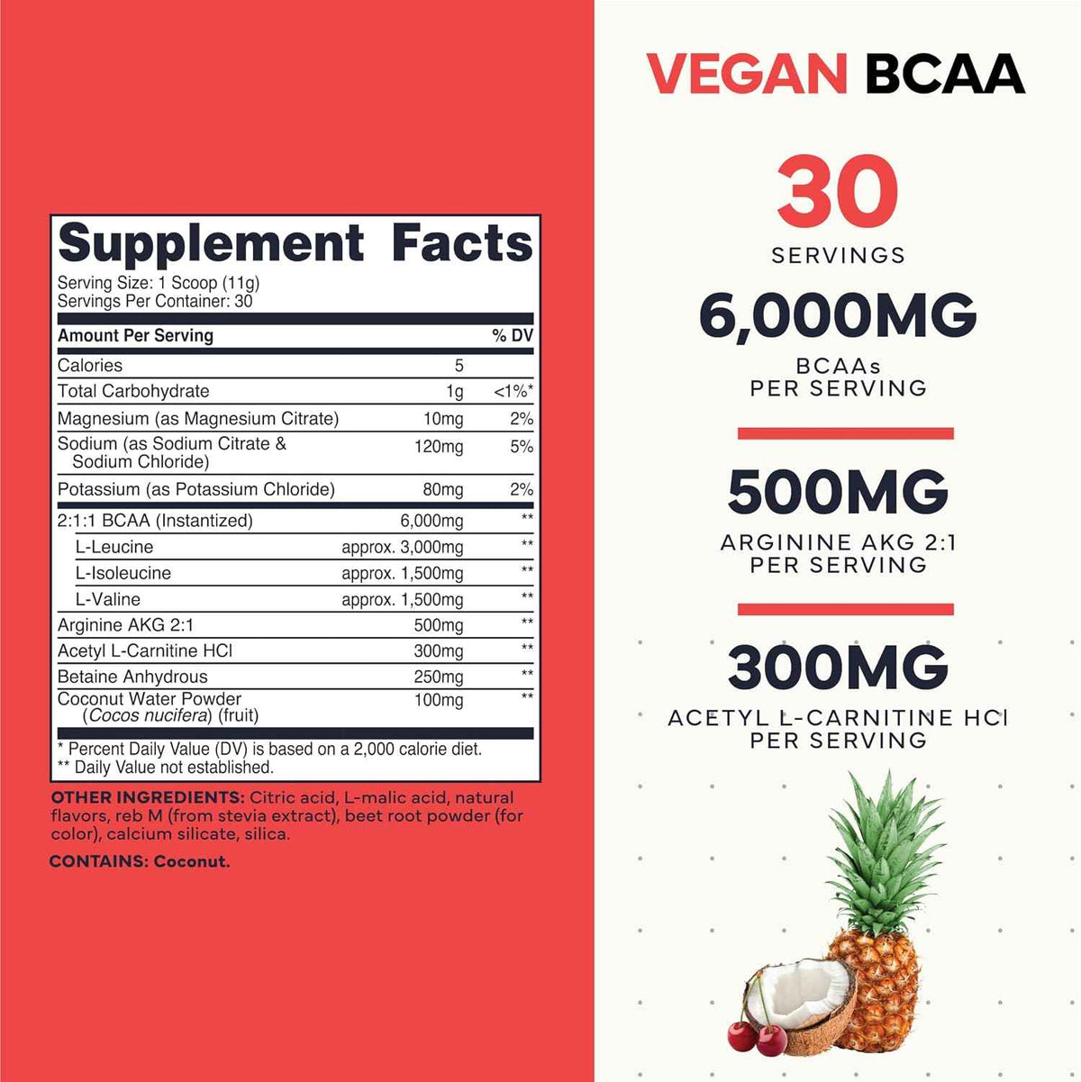 Type Zero Ultra Clean Vegan BCAA Powder + Electrolytes Tropical Fruit Punch - 6g Per Serving, 2:1:1 Sugar-Free, No Sucralose, BCAAs Amino Acids Supplement, After Workout Drink, 30 Servings