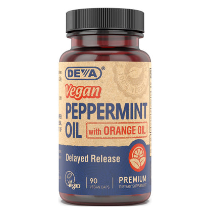 DEVA Nutrition Premium Vegan Peppermint Oil with Orange Oil, Delayed Release, 90 Capsules, 1-Pack