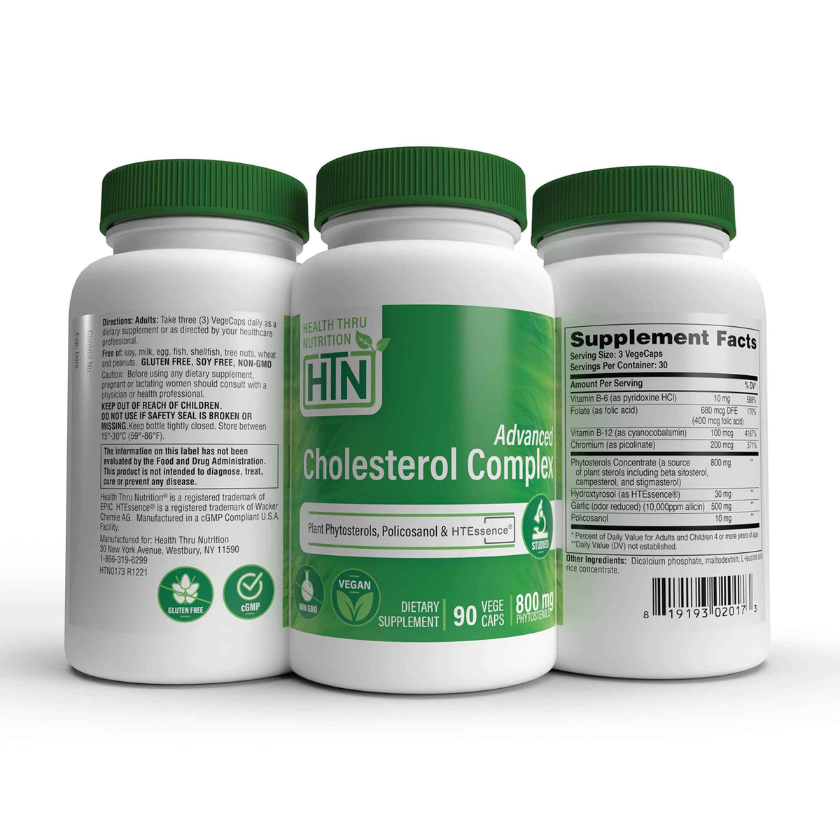 Health Thru Nutrition Advanced Cholesterol Complex - Heart Health Support & Lipid Metabolism with Phytosterols, Policosanol, Hydroxytyrosol, Chromium and More - Vegan, Non-GMO (Pack of 90)