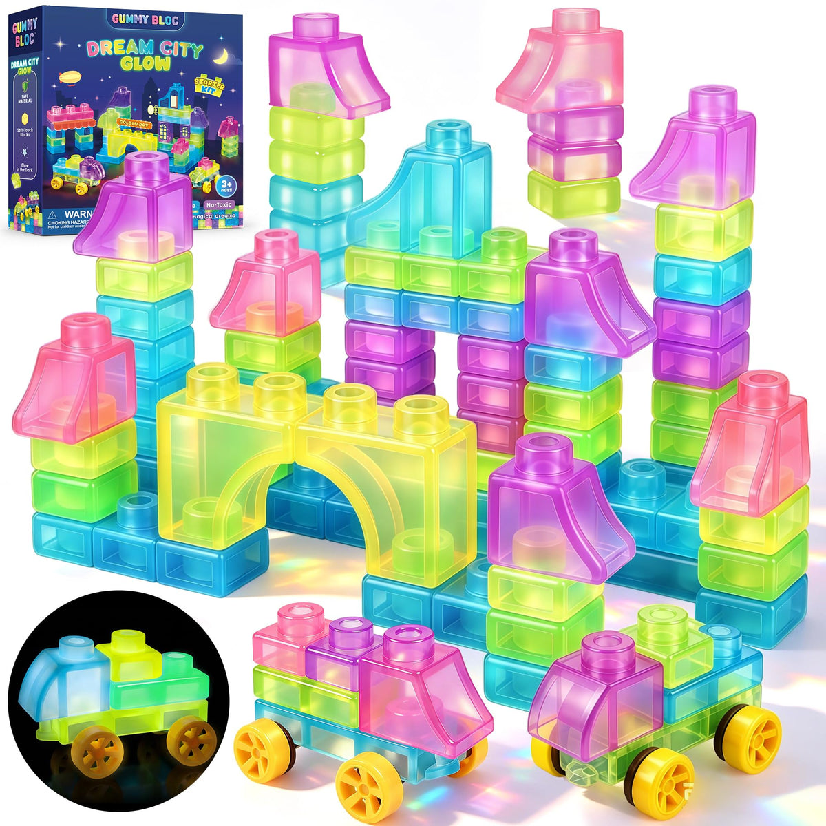 57PCS Soft Glow in The Dark Building Blocks for Toddlers, Dream City