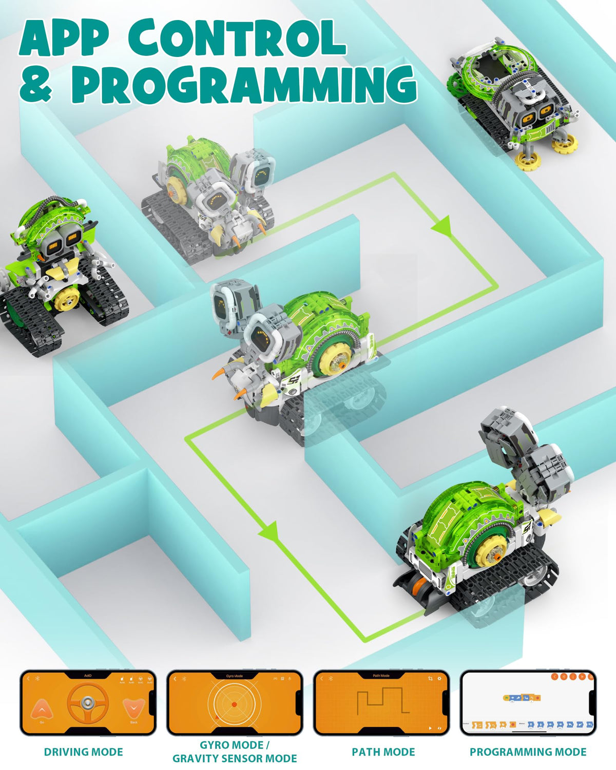Opmind 5-in-1 STEM RC Robot Building kit, 478Pcs App Coding, Boys Age 6-12