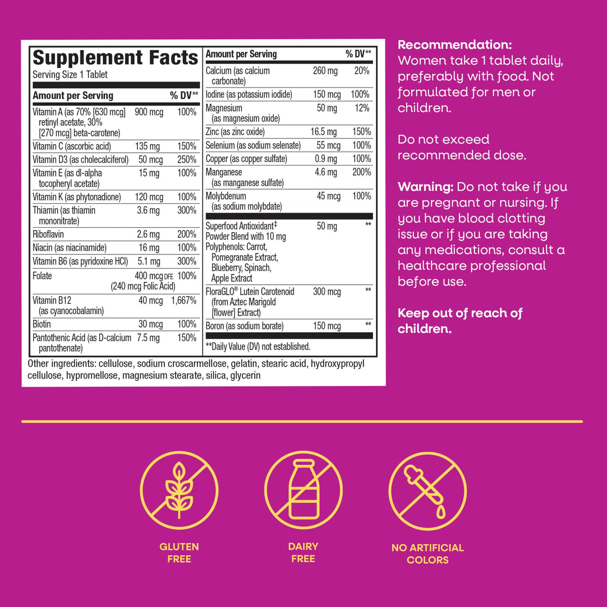 Nature's Way Alive! Women's 50 Plus Complete Multivitamin Tablets, Daily Vitamin for Women 50 +, Supports Healthy Heart, Bones, and Brain Function*, with Superfood Antioxidants(1), 130 Tablets