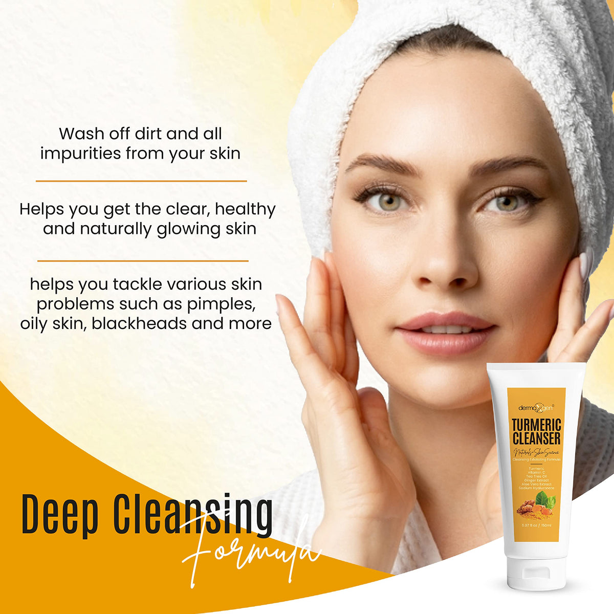 DERMAXGEN Turmeric Facial Cleanser - Natural Anti-Aging Exfoliating Face Wash for Acne Scars & Dark Spots (5 oz)