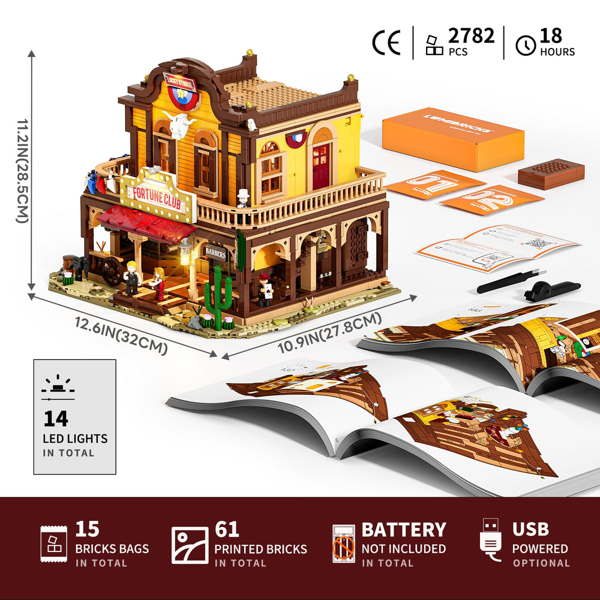 Lumibricks Western Fortune-Club-Saloon Lighting Building Set, 2782 Pcs