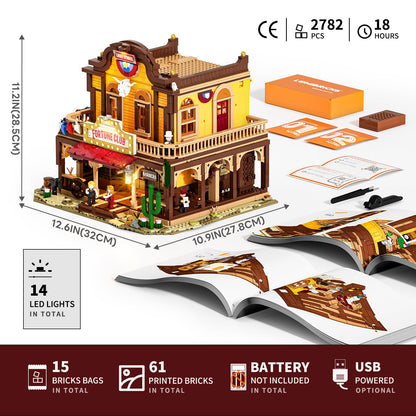 Lumibricks Western Fortune-Club-Saloon Lighting Building Set, 2782 Pcs