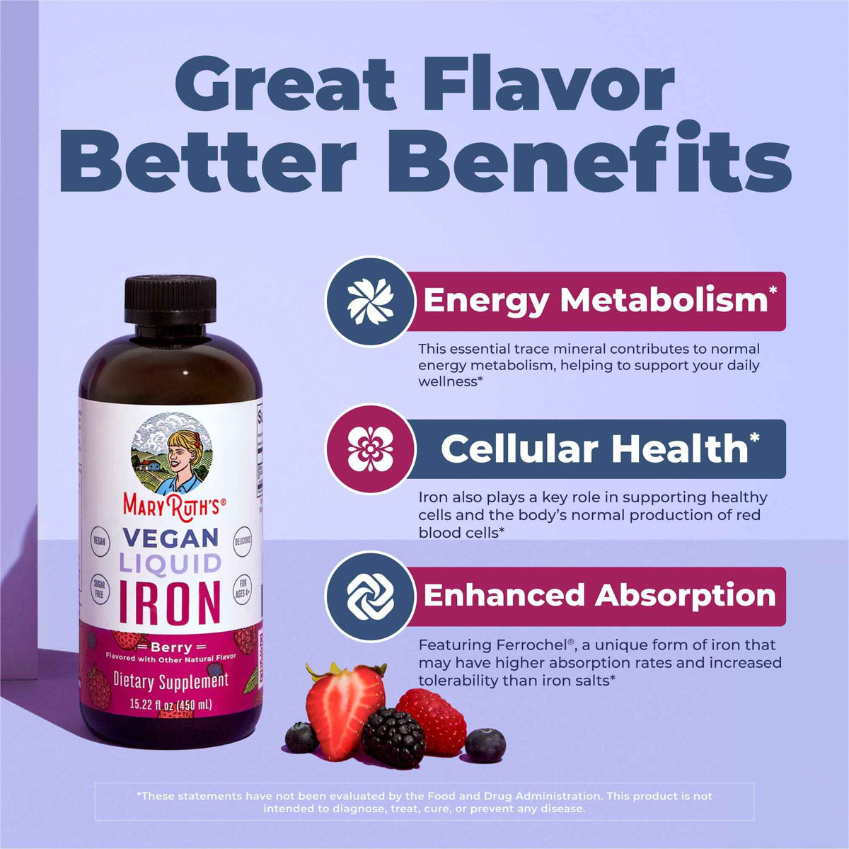 MaryRuth’s Liquid Iron - Iron Supplement for Women Men & Kids - Red Blood Cell Formation - Oxygen Support - Energy Metabolism - Ages 4 & Up - Sugar Free - Vegan - Non-GMO - Gluten Free - 15.22 Fl Oz