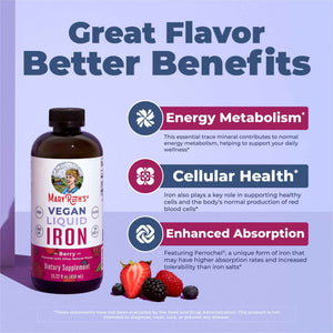 MaryRuth’s Liquid Iron - Iron Supplement for Women Men & Kids - Red Blood Cell Formation - Oxygen Support - Energy Metabolism - Ages 4 & Up - Sugar Free - Vegan - Non-GMO - Gluten Free - 15.22 Fl Oz