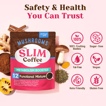 Venture Pal Mushroom Coffee, 12 Mushrooms, Focus & Digestion, 40 Servings - 12 Adaptogenic Mushrooms with Lion's Mane, Cordyceps, Reishi, Turkey Tail, Ashwagandha & Probiotics, Low Caffeine & Calories