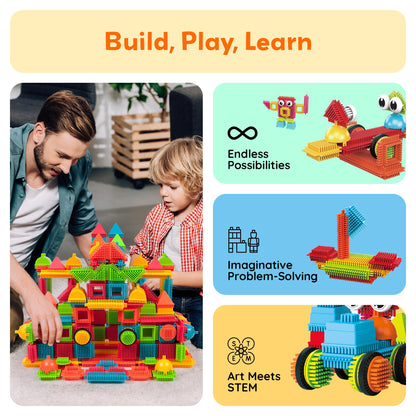 PicassoTiles 240pcs Hedgehog Interlocking Building Shape 3D Blocks, STEAM Educational, Creative, Fun Construction Playset, Sensory Toy Gift for Preschool and Kindergarten Kids, Ages 3 and Up, PTB240