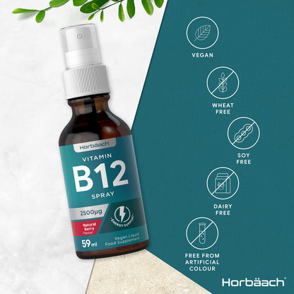 Vitamin B12 Spray 2500mcg | 59ml | High Strength Supplement | Natural Berry Flavour