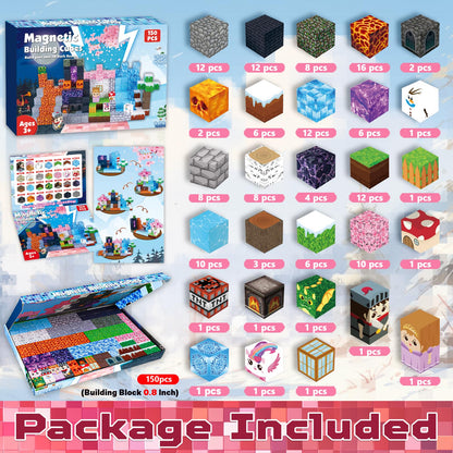 ToyUnited Magnetic Blocks-150PCS Magnetic Building Blocks Magnet Cubes Stacking Dark Forest Glacier Castle, STEM Montessori Sensory Toys for Kids Boys Girls Ages 4-8 Holiday Birthday