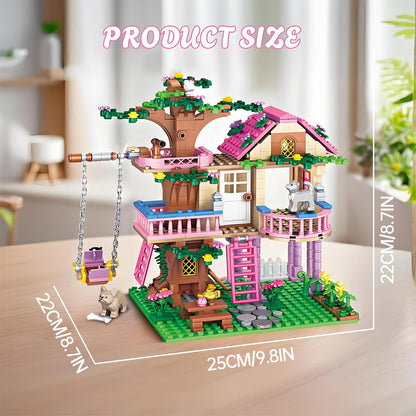 CSNRHG Tree House Building Set Multi Level Forest House Swing Animal Figure