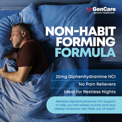 GenCare Sleep Aid Diphenhydramine HCl 25mg Caplets, 100 Count