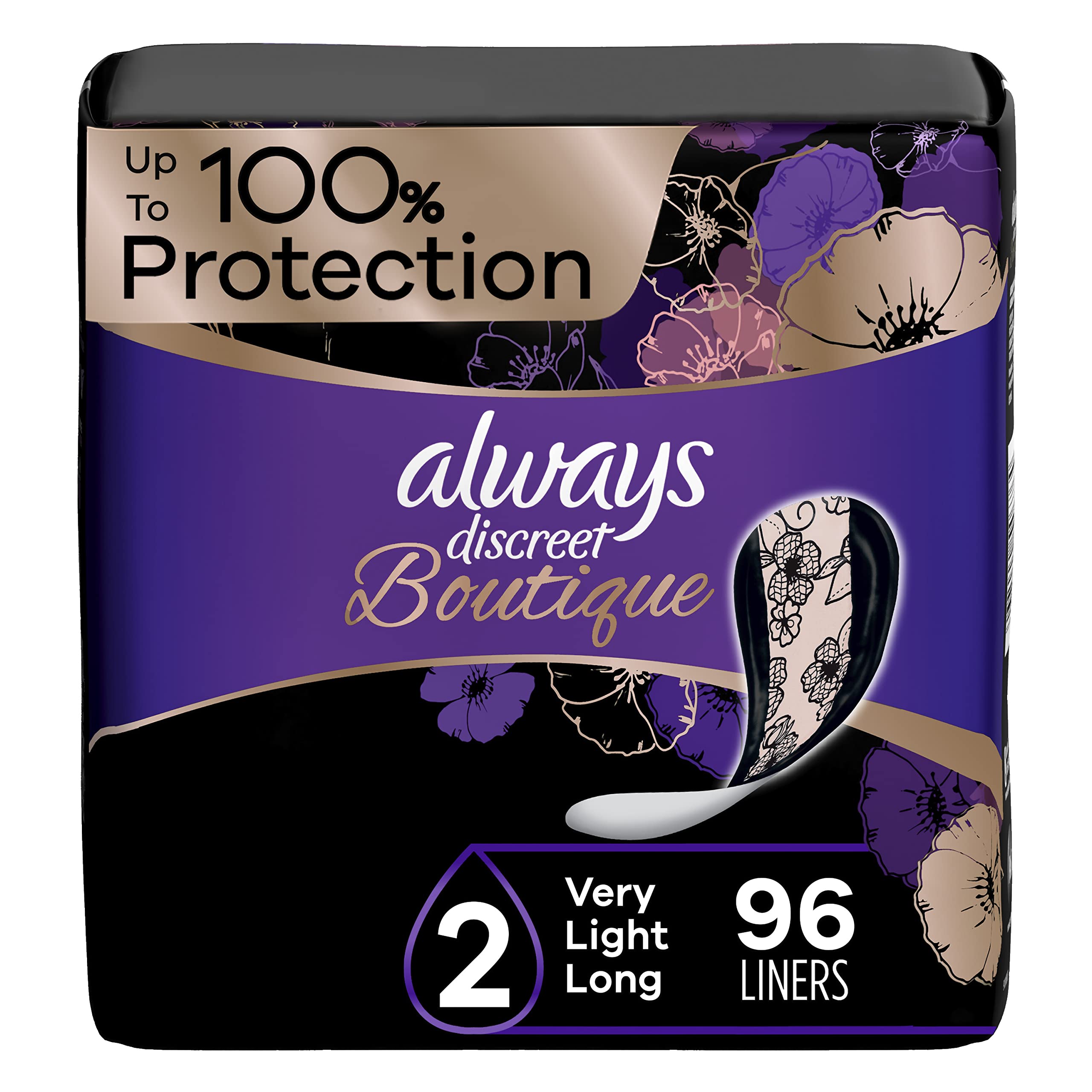 Always Discreet Boutique Adult Incontinence & Postpartum Liners For Women, Size 2, Very Light