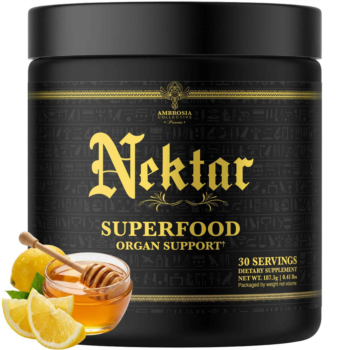 Ambrosia Superfood Organ & Cycle Support Powder - Liver & Kidney Support with Milk Thistle, Red Yeast Rice & CoQ10 - 13 Superfood Ingredients - 30 Servings - Honey Lemon