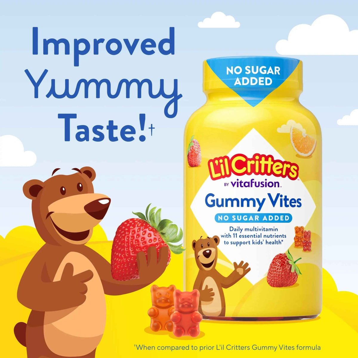 L’il Critters Gummy Vites No Sugar Added Daily Gummy Multivitamin for Ages 2+ Toddlers & Kids, Vitamin C, D3 for Immune