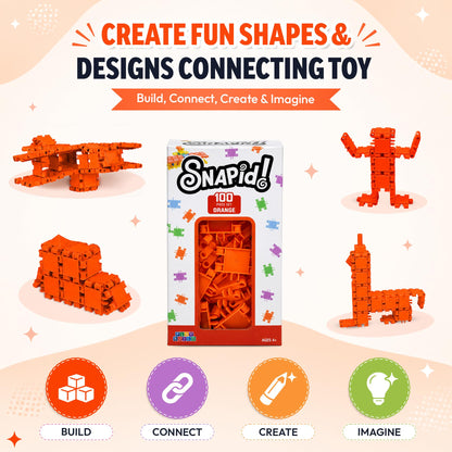Play Build 100 Piece Orange Snap Connecting Building Toy Set for Kids