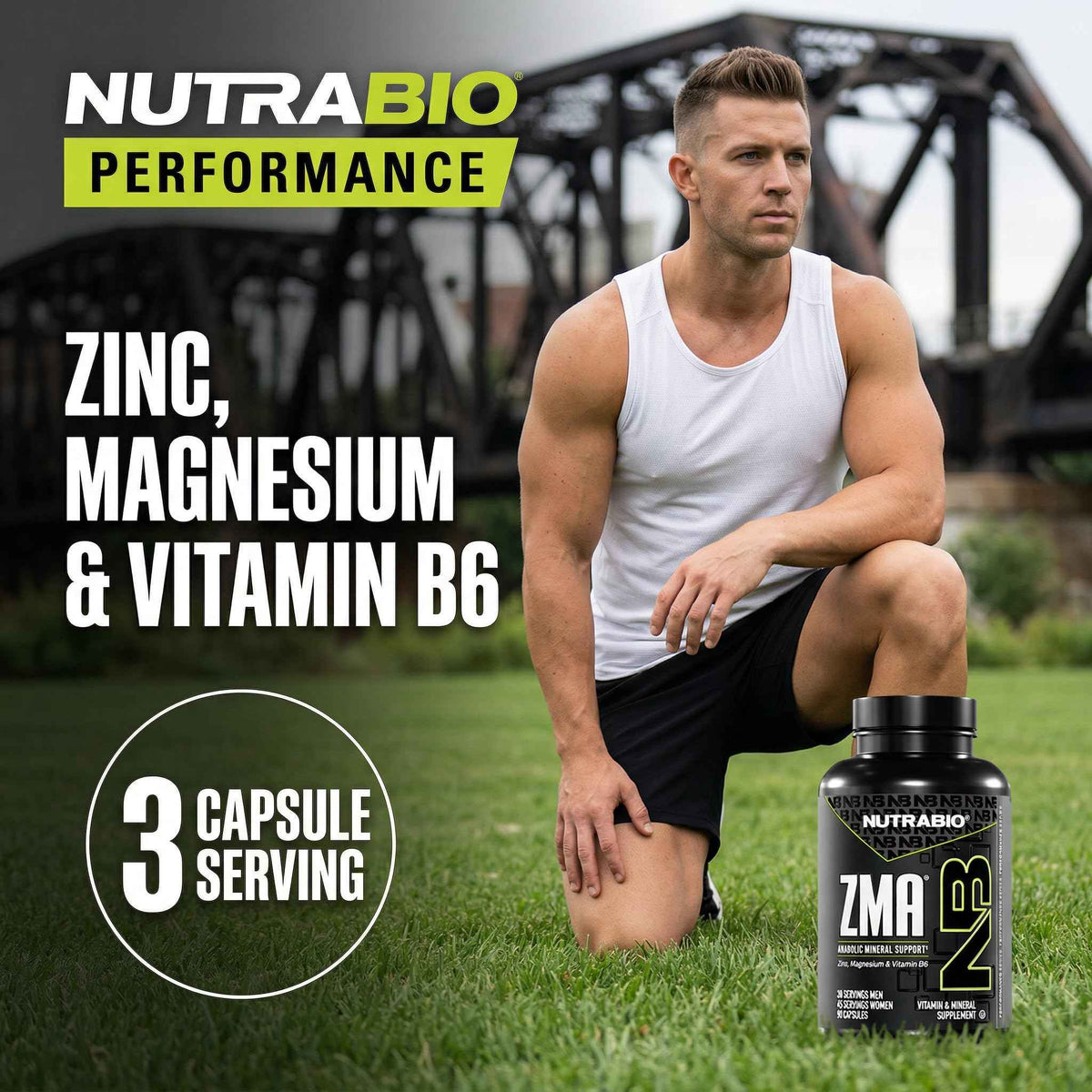 NutraBio ZMA Supplements for Men & Women- Zinc Magnesium Supplements to Support Hormone Levels, Peak Performance, Sleep, Muscle Recovery, Immune Health, 180 Ct.