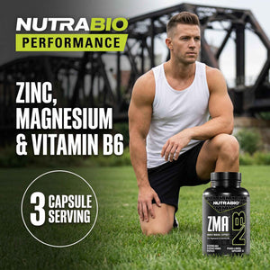 NutraBio ZMA Supplements for Men & Women- Zinc Magnesium Supplements to Support Hormone Levels, Peak Performance, Sleep, Muscle Recovery, Immune Health, 180 Ct.