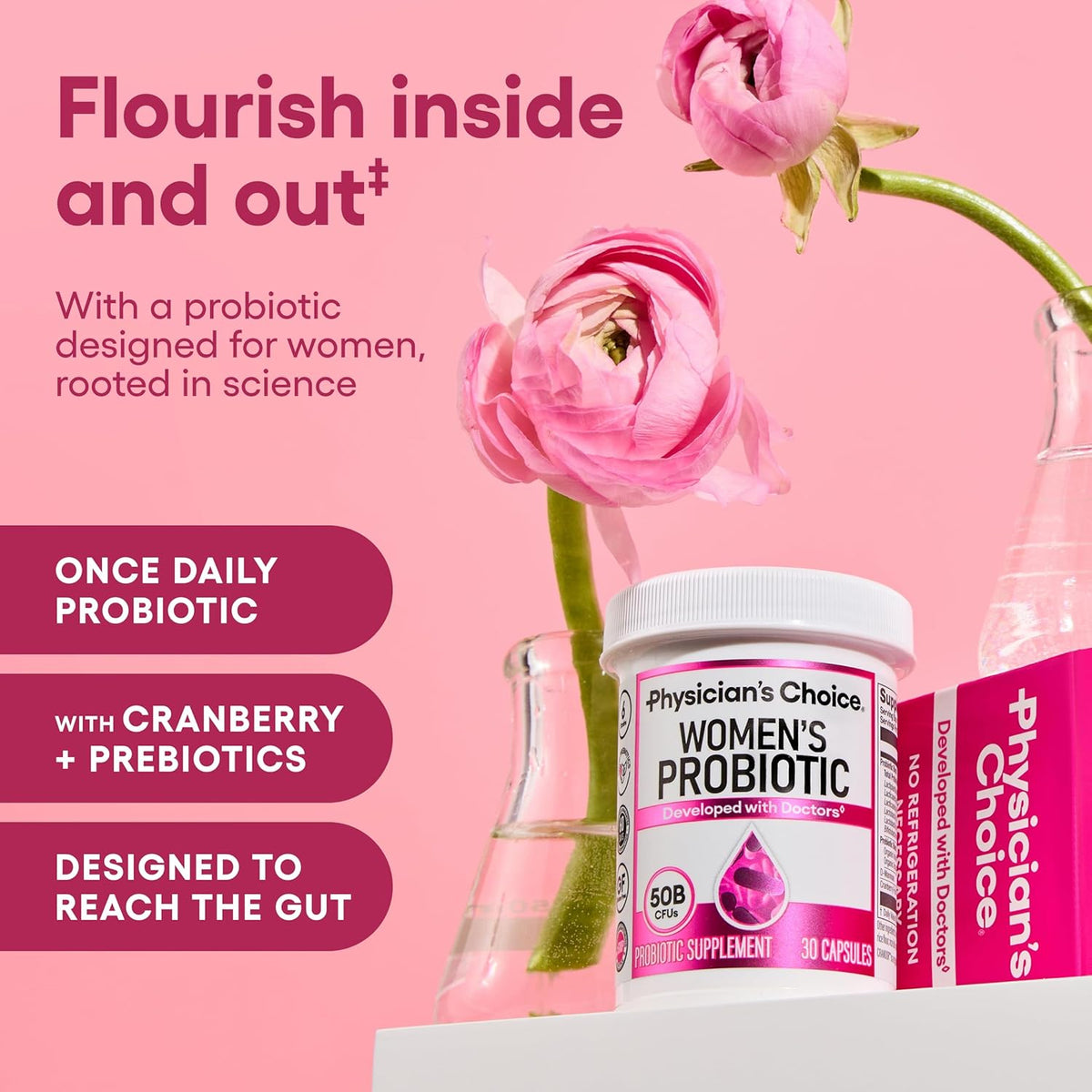 Physician's CHOICE Probiotics for Women - PH Balance, Digestive, UT, & Feminine Health - 50 Billion CFU - 6 Unique Strains for Her - Organic Prebiotics, Cranberry Extract+ - Women Probiotic - 30 CT