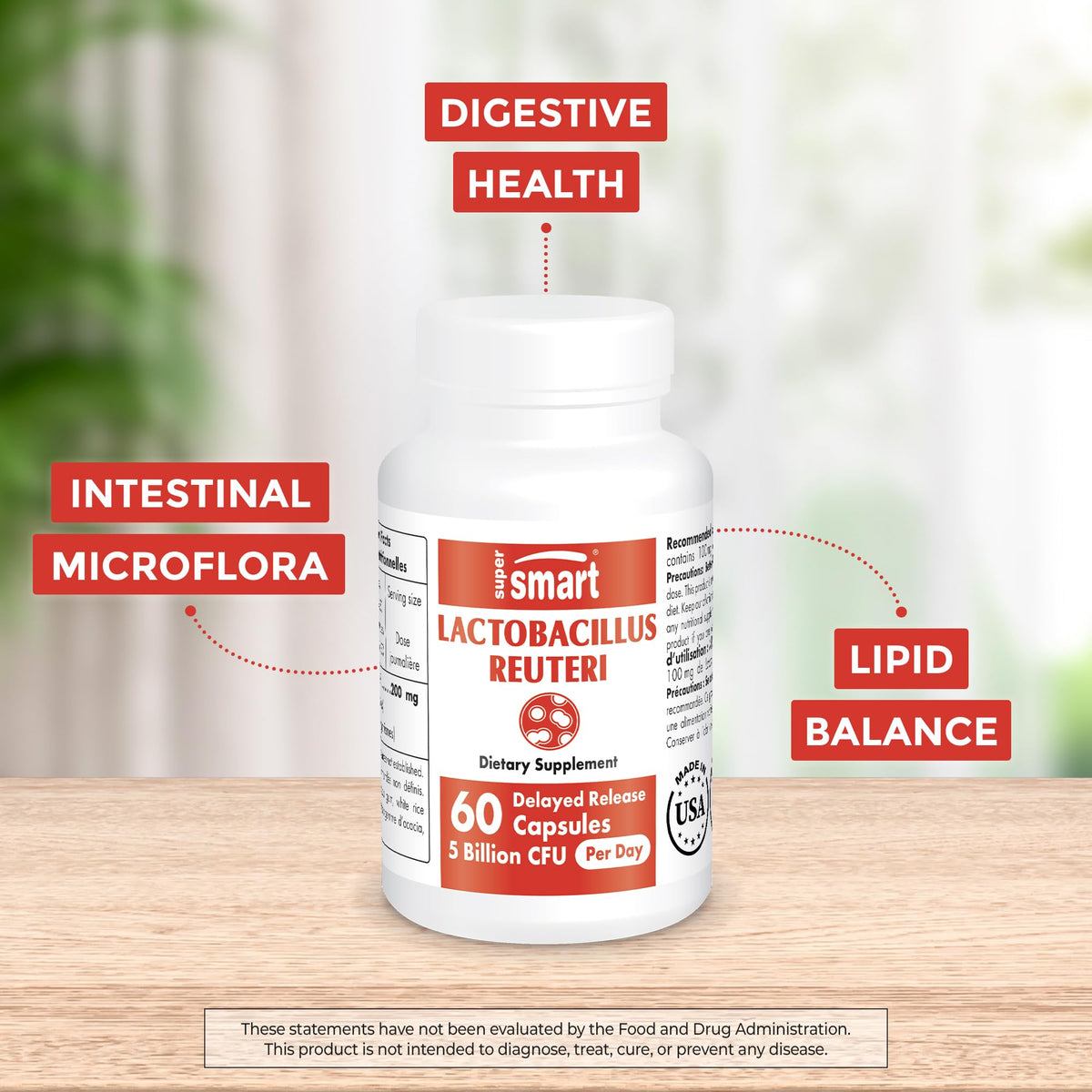 Supersmart - Lactobacillus Reuteri 5 Billion CFU per Day (Probiotic Supplement)