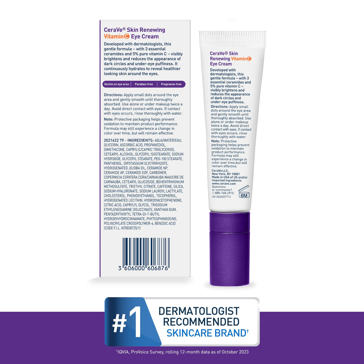CeraVe Skin Renewing Vitamin C Eye Cream (0.5 Fl. Oz) - Brightening Eye Cream with Caffeine, Hyaluronic Acid & 3 Essential Ceramides