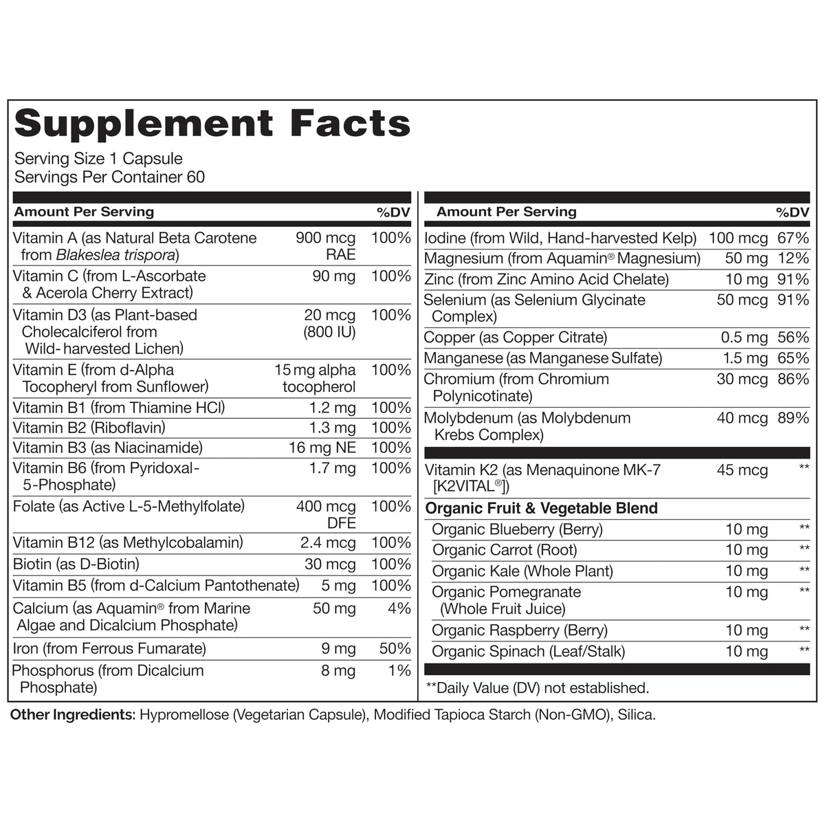 NATURELO One Daily Multivitamin for Women w/Vitamin B12, 60 Ct, Energy Support, Whole Food Daily Women Multivitamin Supplement, Nourish Hair/Skin/Nail, Non-GMO, No Soy, Gluten Free, 2 Month Supply
