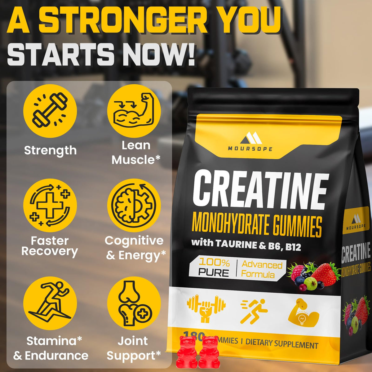 (180 Count) Creatine Monohydrate Gummies for Men & Women - Creatine Pre Workout Gummies for Muscle Builder, Muscle Strength, Recovery, Endurance, Energy