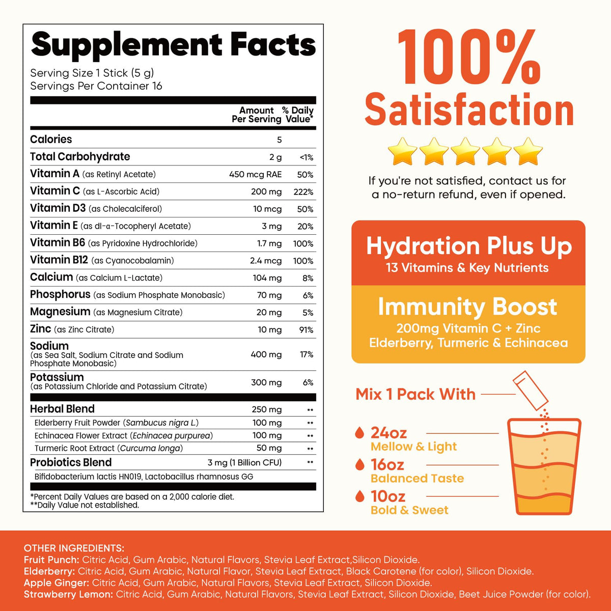 Venture Pal 2-in-1 Hydration + Immune Electrolytes Powder Packets with 7 Electrolytes & 6 Vitamins, Elderberry, Turmeric, Echinacea - Liquid Daily IV Drink Mix