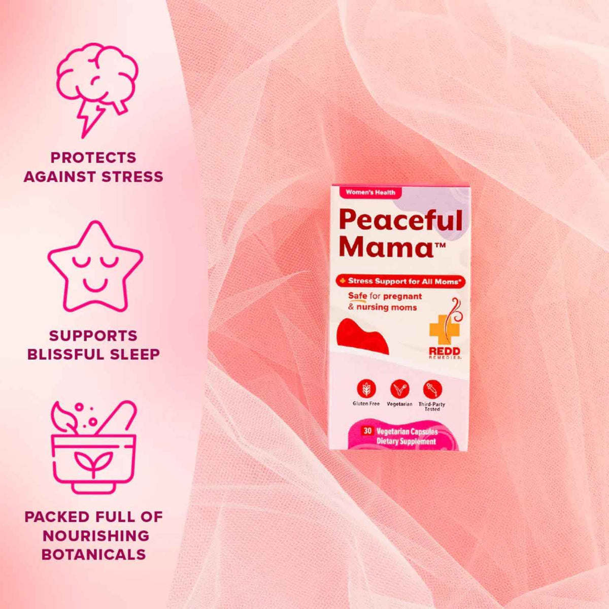 Redd Remedies Peaceful Mama - Designed for Women in All Stages of Life - with Lactium, Lemon Balm, and Ginger Root - 30 Servings