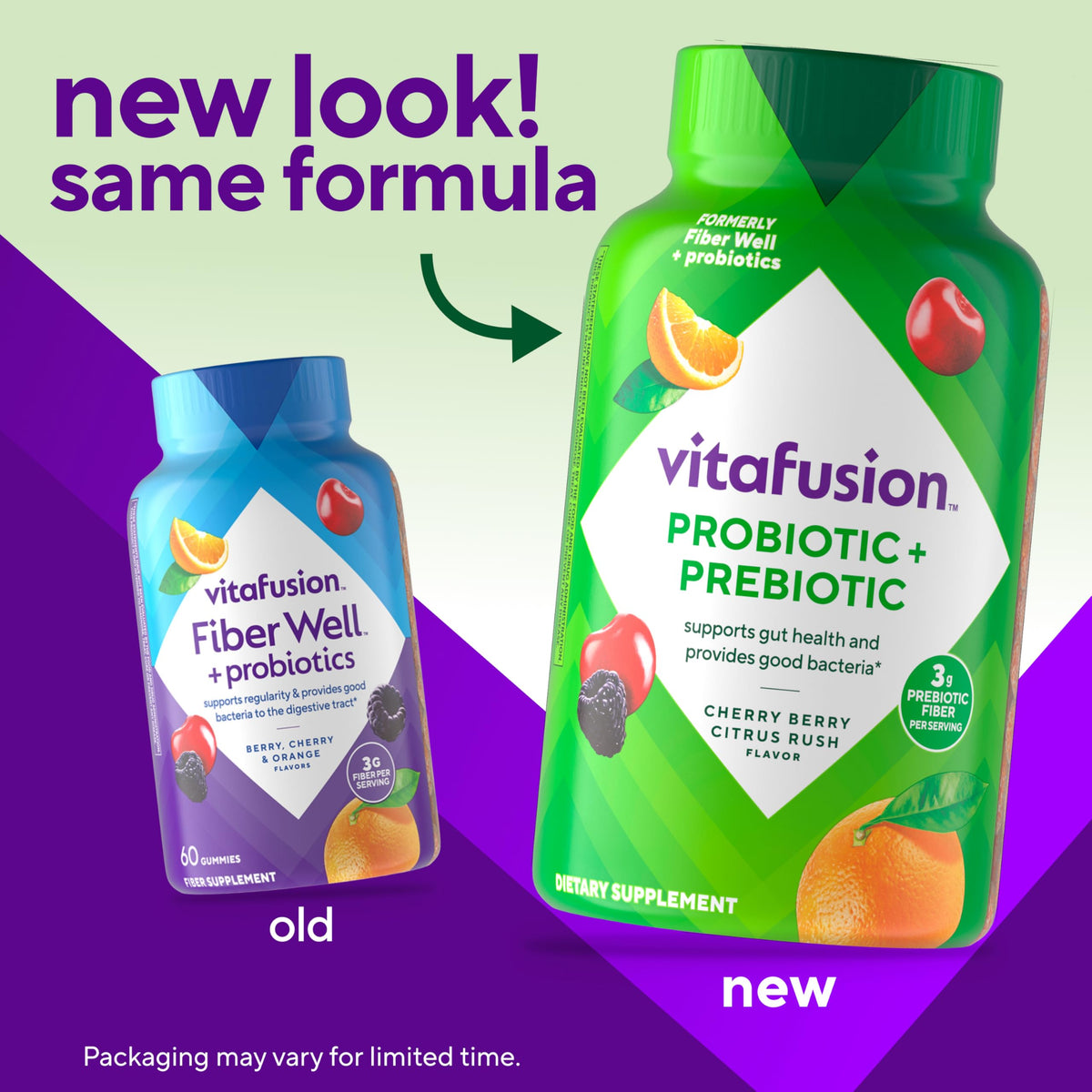 Vitafusion Fiber Well Probiotic Gummies | 3g Fiber | 60 Adult Gummy Vitamins for Women & Men | Plus Prebiotics | Assorted Fruit Flavors | Gluten and Dairy-Free Supplement
