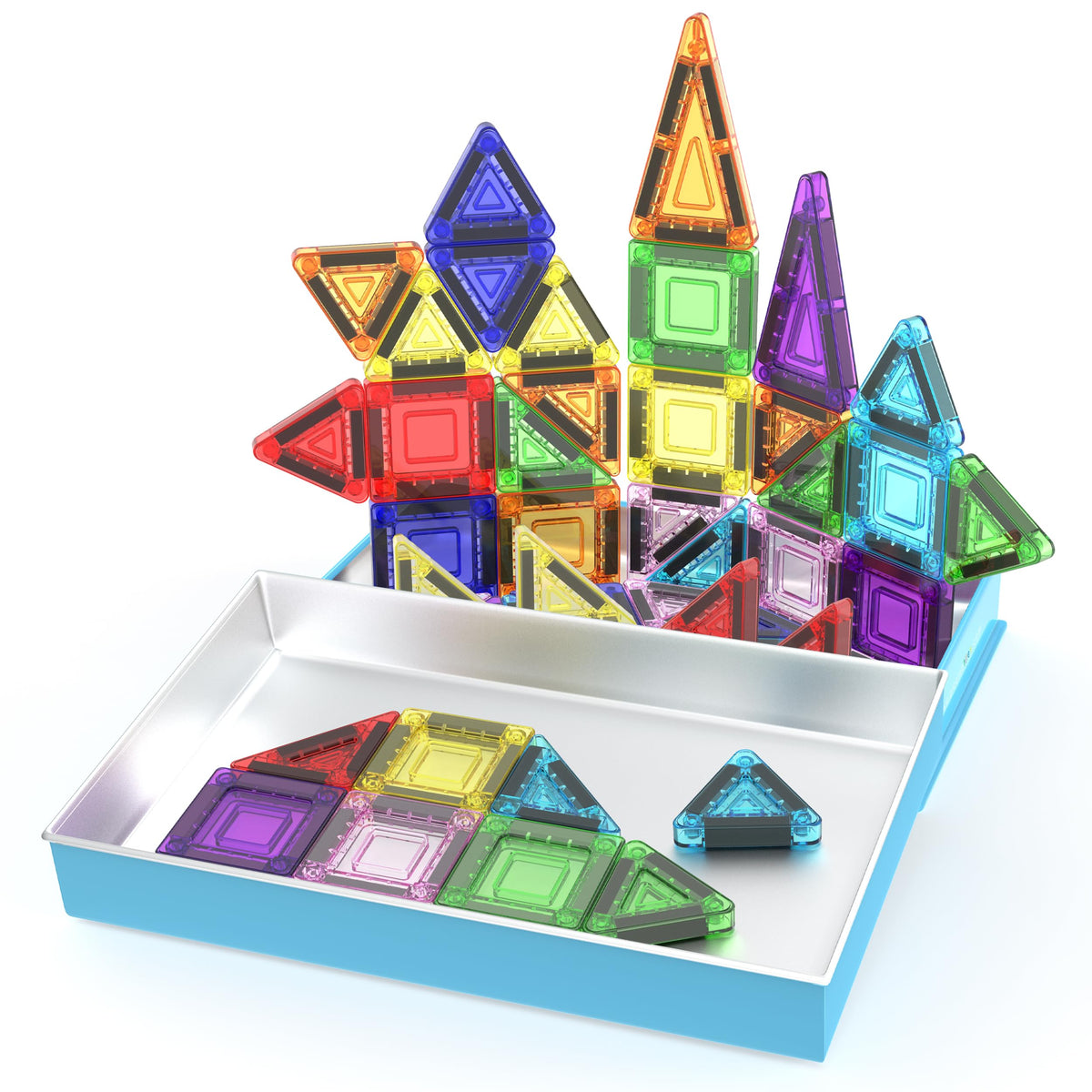 PicassoTiles 40 PCS Mini Magnetic Tiles Travel Toy Educational Building Set
