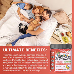 Magnesium Glycinate Gummies for Kids & Adults - Relaxation & Cognition Support - 400/200mg Magnesium Supplement with L-Theanine, Chamomile, B6, D3 & K2 - Vegan, Sugar Free, Strawberry Flavor, 60 Ct WOGORGTBuy Supplements Australia