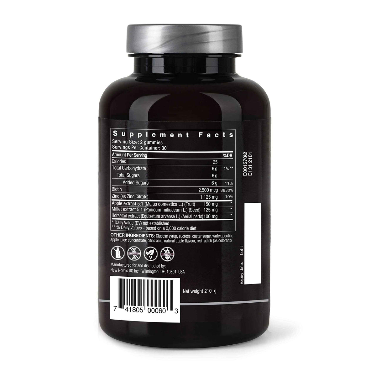 NEW NORDIC Hair Volume Gummies, 2500 mcg Biotin, Daily Hair Vitamins Supplement to Support Hair Skin & Nails, Vegan, 60 Count (Pack of 3)