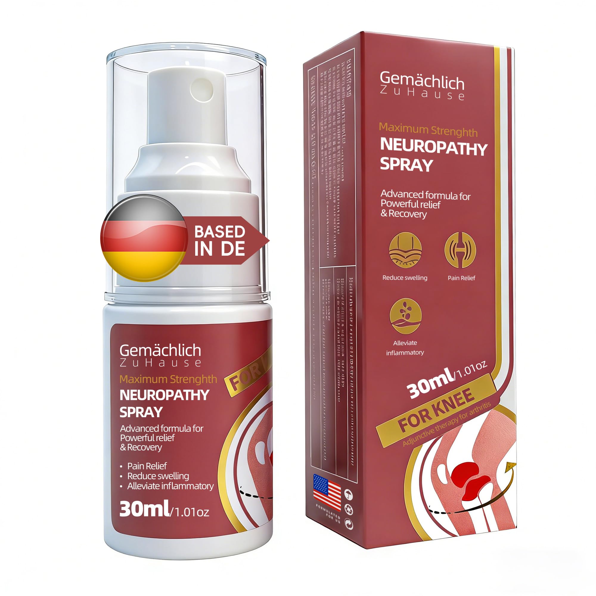 NDC Listed Knee Pain Relief Arnica Spray - Maximum Strength Arnica for Bone on Bone Sensation - Deep Warming Mist for Meniscus Stiffness Swelling and Bruises - Quick Dry for Runners 30 mL