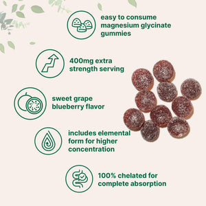 Magnesium Glycinate Gummies 400mg Per Serving, 120 Count | Natural Grape Blueberry Flavor | Potent Elemental Form + Chelated for High Absorption | Healthy Muscle, Bones, & Mood Support Supplement Micro IngredientsBuy Supplements Australia