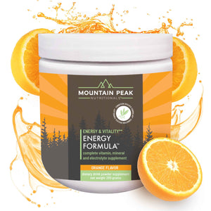 Mountain Peak Nutritionals Energy Formula - All in One Multi-Mineral Powder - Complete Nutrition, Vitamin, Mineral, and Electrolyte Supplement for Men & Women - Orange Flavor (255g, 30 Servings)