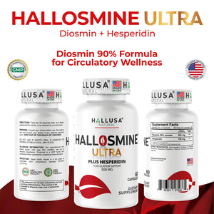 Hallosmine Ultra 650mg Diosmin Hesperidin, 60 Capsules + FREE Leg Cream with Diosmin, Hesperidin & Horse Chestnut, 4 oz | Blood Circulation & Vein Support Supplement, GMO Free, Gluten Free Hallusa NaturalBuy Supplements Australia