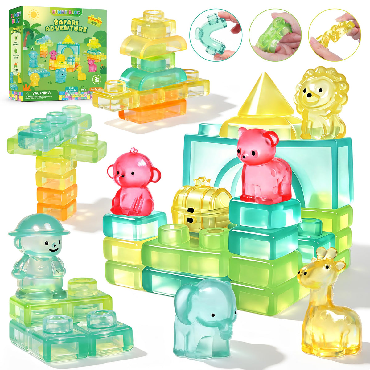 52PCS Sensory Soft Building Blocks for Toddlers, Squishy Stacking Toy