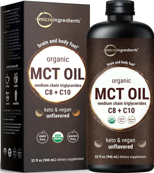 Micro Ingredients Organic MCT Oil, 32 fl oz, Keto C8 + C10 Fatty Acids