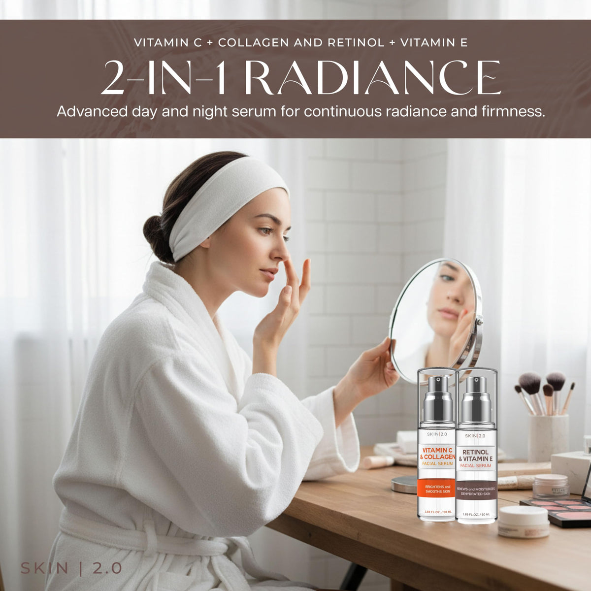 Skin 2.0 Retinol & Vitamin E + Collagen & Vitamin C Serum For Face – Dermatologist Tested, Anti Aging, Korean Skin Care – Smooths Lines, Firms, Hydrates, Revitalizes – Vegan, Clean Beauty – Pack of 2