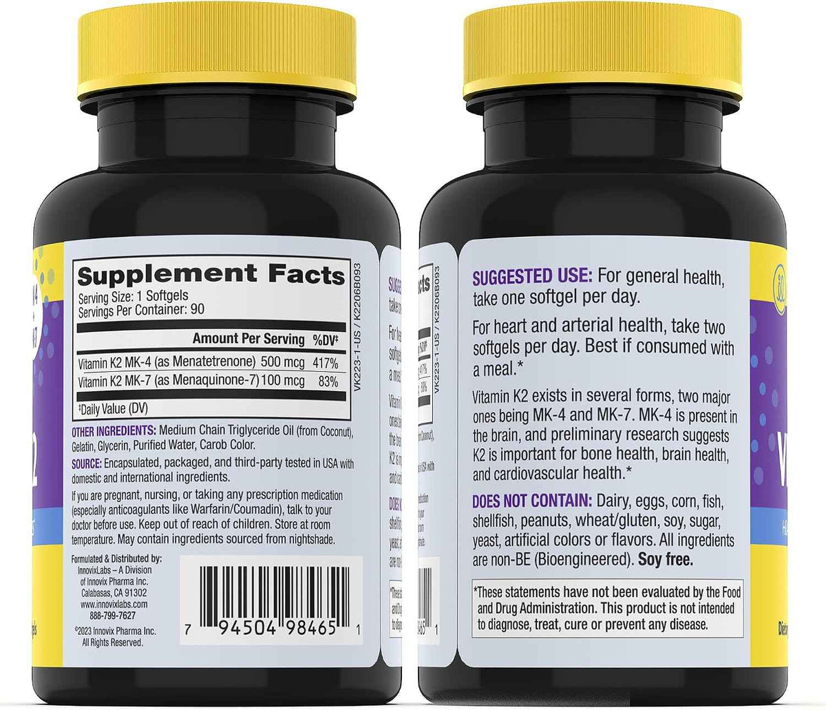 InnovixLabs Vitamin K2 & Probiotic Bundle Full Spectrum Vitamin K2 (90 Softgel Capsules) Multi-Strain Probiotic (60 Time-Release Capsules). Supports Bones, Immune and Healthy Gut. *