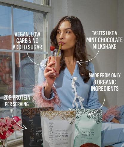 Truvani Organic Plant Based Protein Powder - Strawberry - 10 Servings - Vegan - 20g Pea Protein - Single Serving Travel Packets - Keto - Gluten & Dairy Free - Low Carb