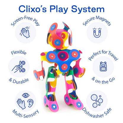Clixo Rainbow 42 Piece Pack. Flexible Imagination Boosting Magnetic Building Toy. Modular Designs for Hours of STEM Play. Kids Basket Stuffer Gift. Multi-Sensory Magnet Toy, Travel Friendly. Ages 4-99